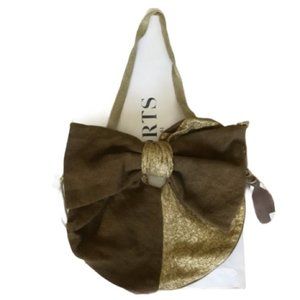 Ports 1961 Large Bow Metallic hemp burlap linen silk shoulder bag